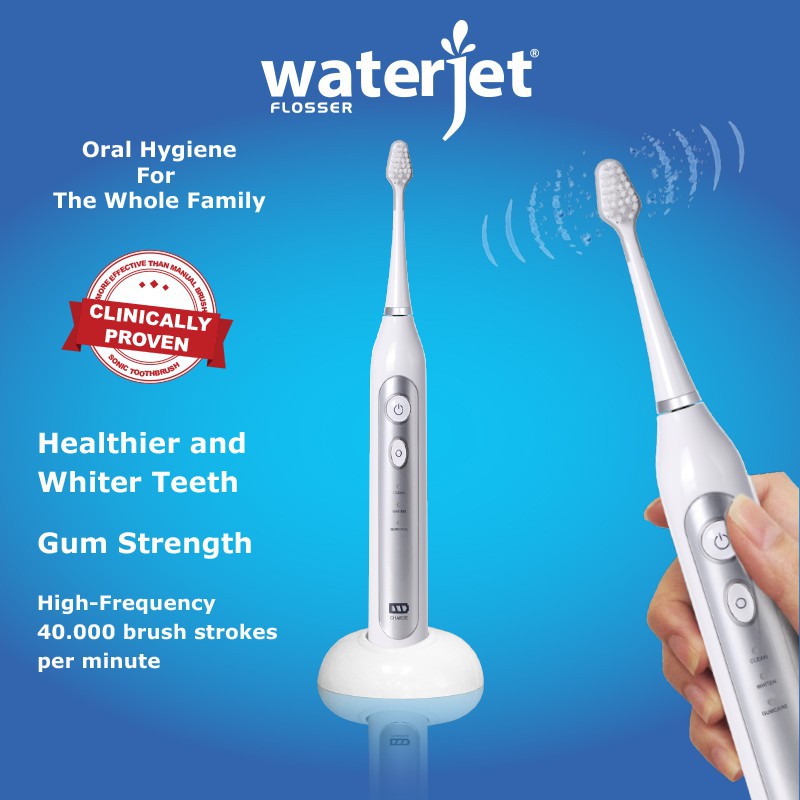 Bàn chải điện sóng siêu âm Waterjet Toothbrush Sonic đánh bay mảng bám gấp 10 lần [dvcareshop]