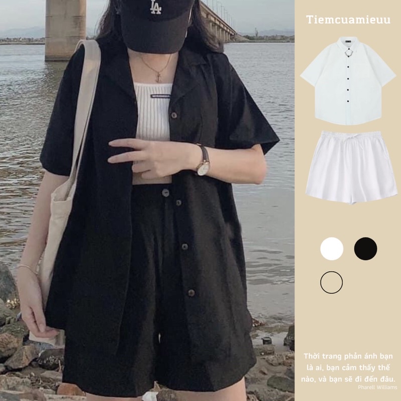 Set bộ sơ mi đũi trơn basic linen tiệm của miêu