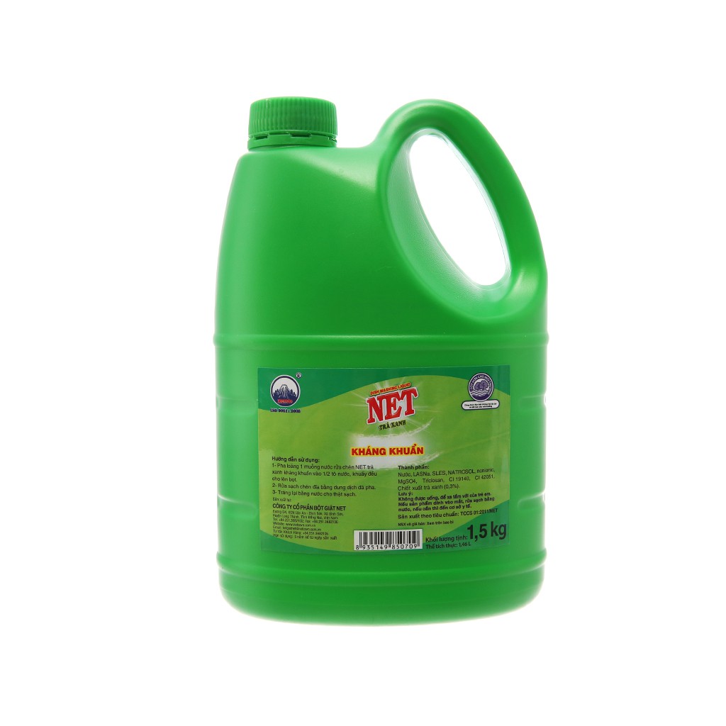 Nước rửa chén NET kháng khuẩn hương trà xanh can 1.46 lít