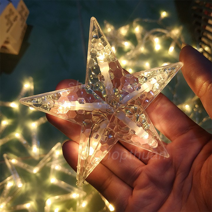 Đèn LED ngôi sao dạng treo rèm cửa dài 3m có 6 ngôi sao lớn, 6 ngôi sao nhỏ