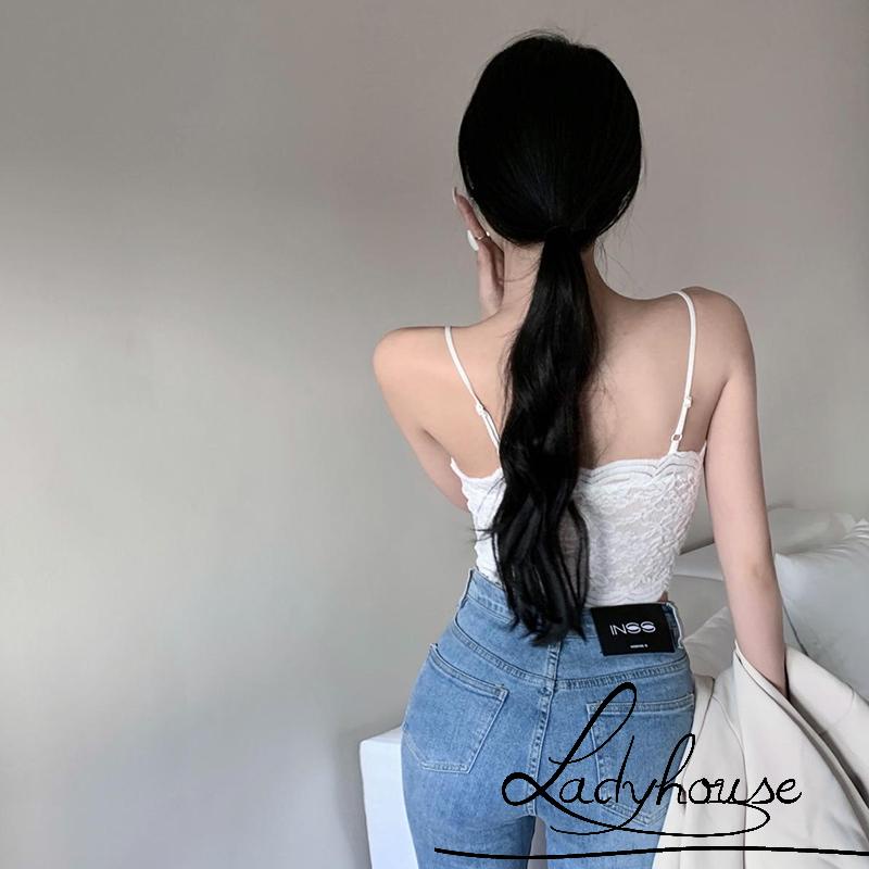 Áo Lót Bralette Hai Dây Có Mút Đệm Phối Ren Màu Trắng/Đen Dành Cho Nữ
