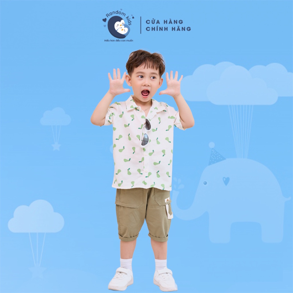 Áo Sơ Mi Bé Trai Họa Tiết Vui Nhộn Phù Hợp Đi Biển Chất Mềm, Thấm Hút Hồ Hôi, Thoáng Mát Đủ Size cho bé từ 9-18kg