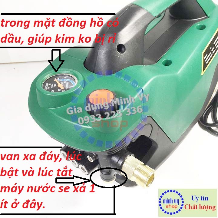 Máy rửa xe mini gia đình có chỉnh áp lực-dây xịt 15m và thanh nối dài