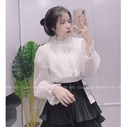 Áo sơ mi nữ tiểu thư pha ren dáng bánh bèo cổ trụ mới SHOP DUYÊN CƯỜNG 03