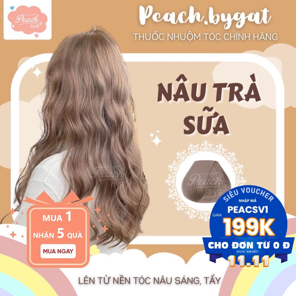 Thuốc nhuộm tóc NÂU TRÀ SỮA không cần thuốc tẩy tóc của Peach.bygat