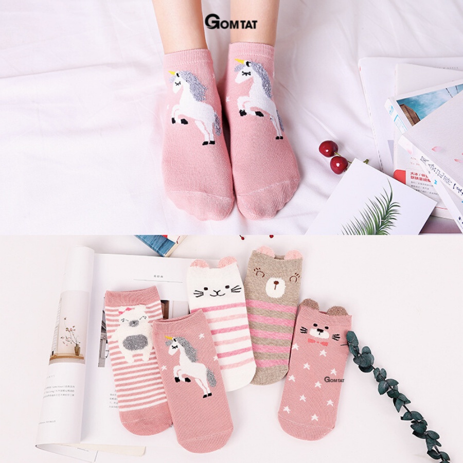 Set 5 đôi tất vớ nữ cổ ngắn GOMTAT tai gấu dễ thương nhiều màu phong cách Hàn Quốc - LISU-TAIGAU-02
