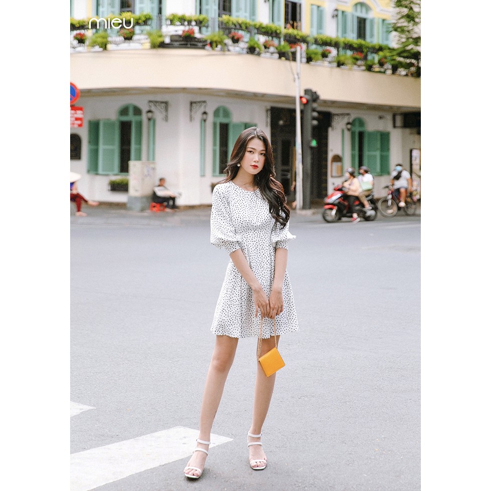 🌈 VIDEO THẬT 🌈 Đầm MIEU ben eo tay phồng - FAU16 (Trắng trơn/ Trắng chấm bi) | BigBuy360 - bigbuy360.vn