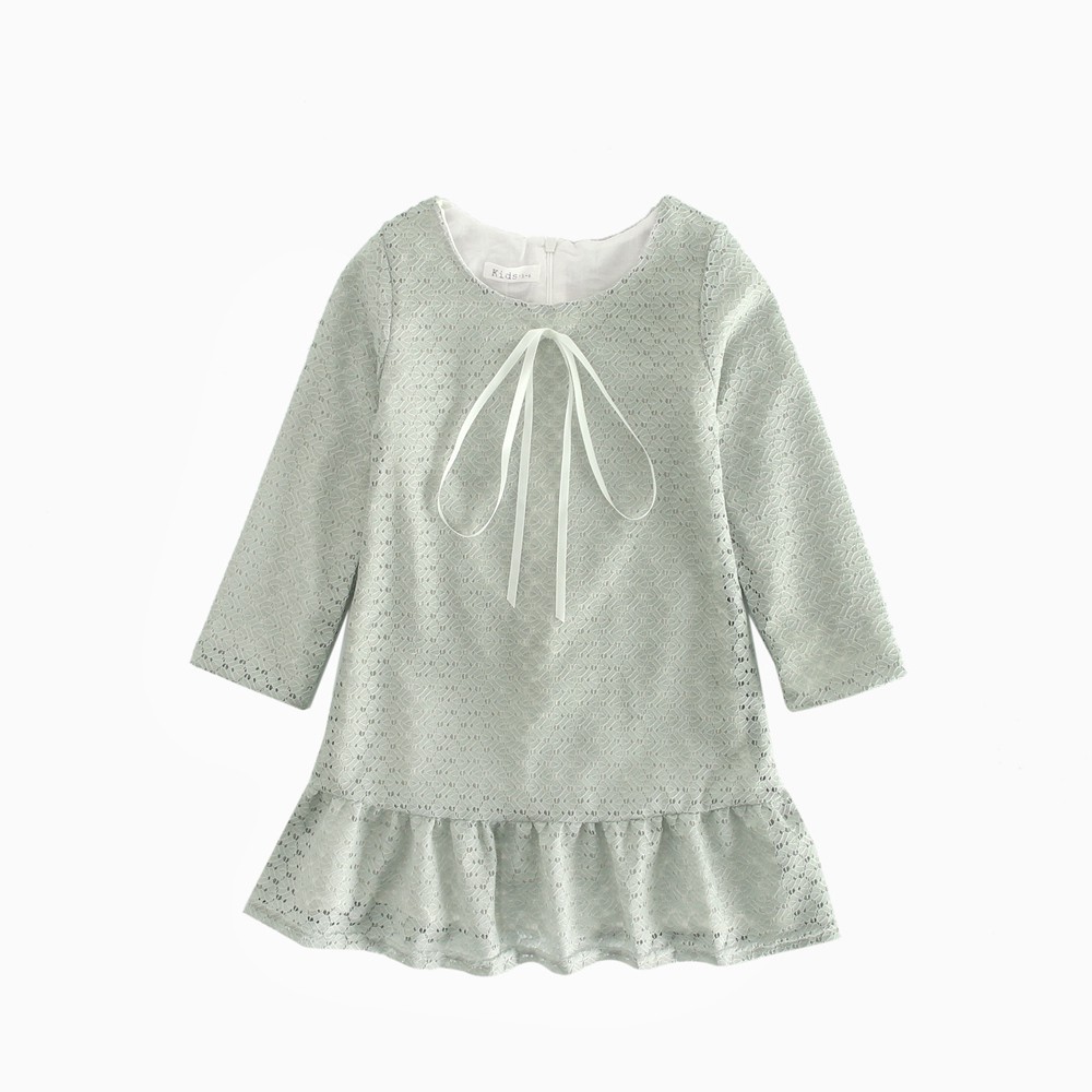 Đầm Sanlutoz Vải Ren Thắt Nơ Có Màu Xanh Lá Dành Cho Bé Gái