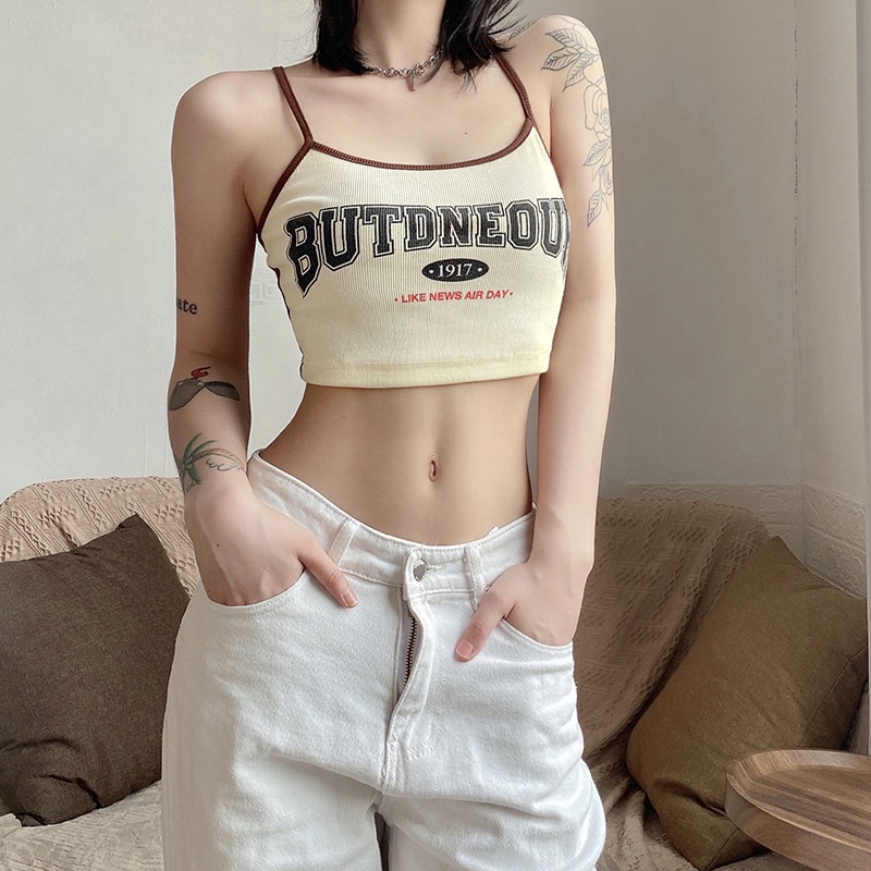 Áo Tank Top Hở Lưng In Chữ Phong Cách Đường Phố Cá Tính Cho Nữ