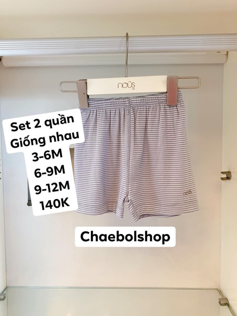 Set 2 quần cộc cho bé tư 3-12M Nous petit ( 2 màu kẻ hồng hoặc 2 màu kẻ ghi )