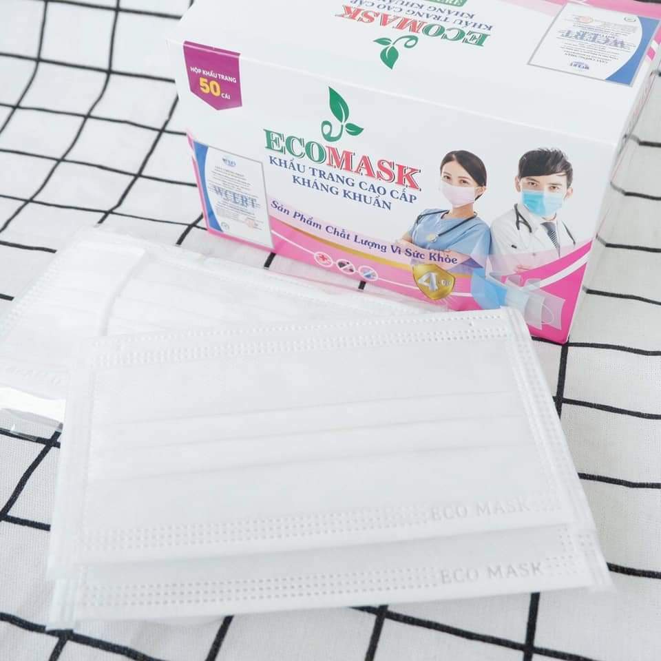 [50 cái] Khẩu trang y tế 4 lớp ECO Mask kháng khuẩn không thấm nước (màu xanh)