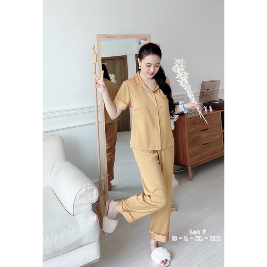 Bộ ngủ Pizama quần dài tay ngắn lụa ý có size 45-75kg