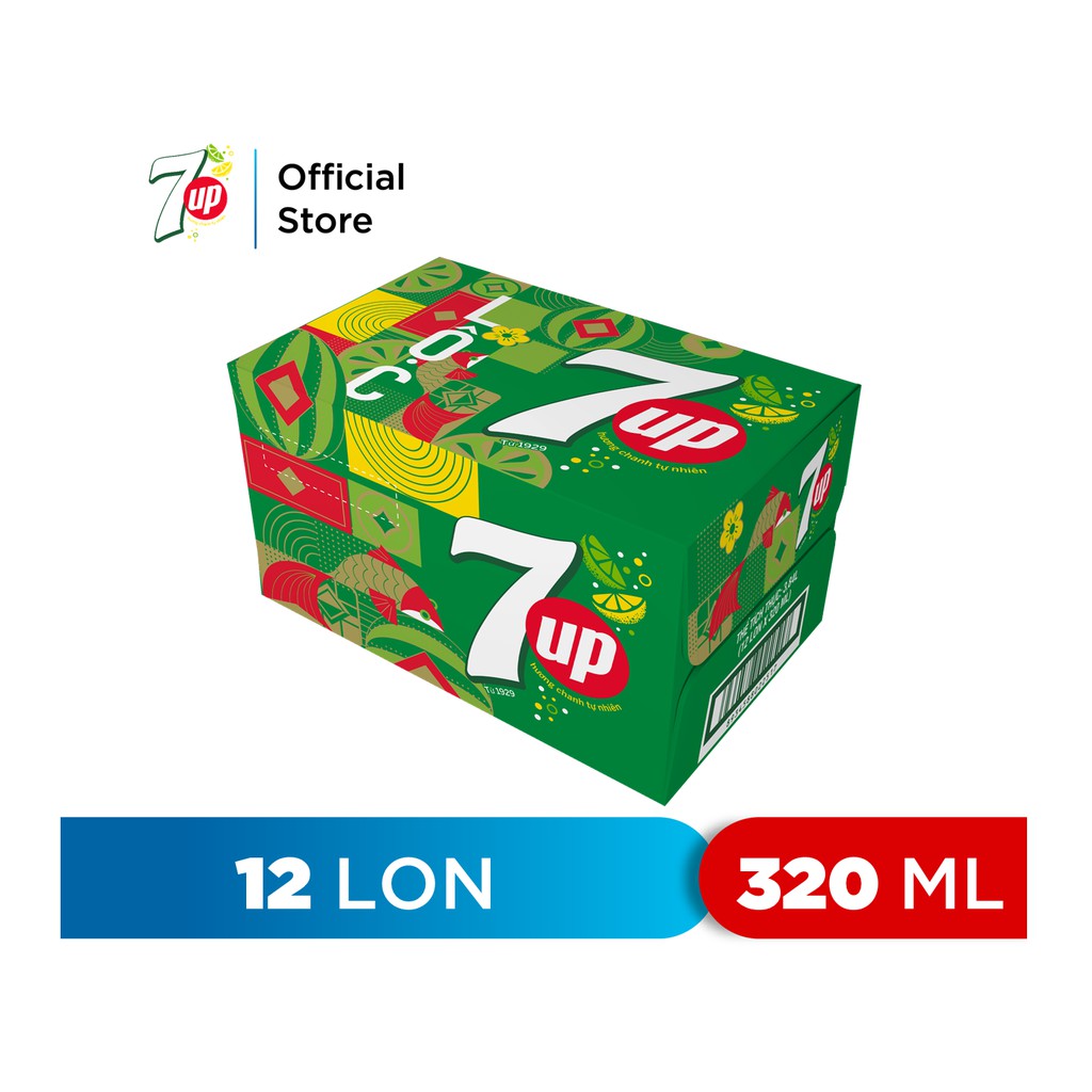 Thùng 12 Lon Nước Ngọt Có Gaz 7Up (320ml/lon) - Phiên Bản Tết