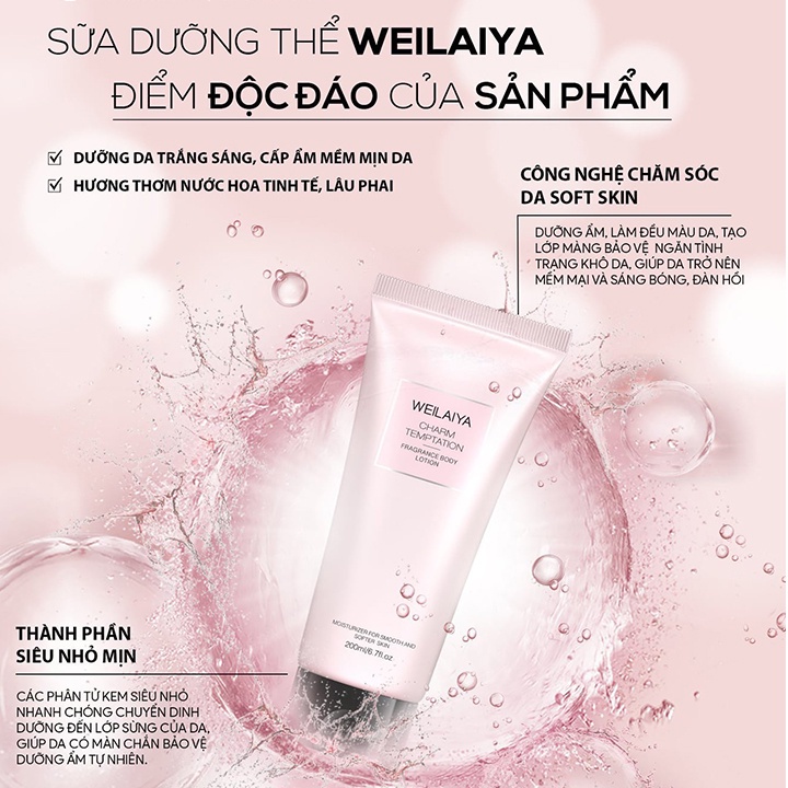 Dưỡng thể trắng da Weilaiya Body Lotion cấp ẩm 3 tầng hương nước hoa 200ml