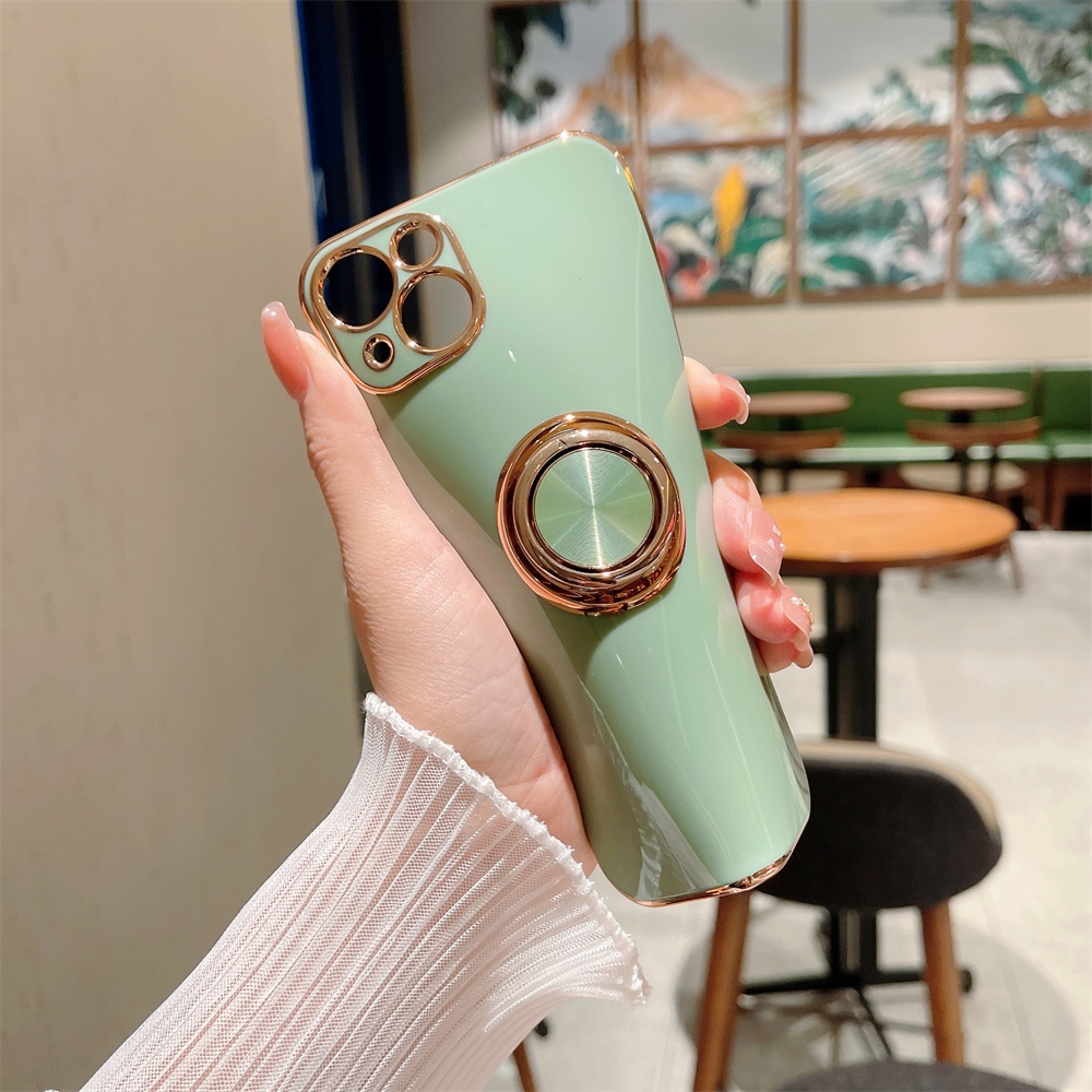 Ốp điện thoại TPU mạ vàng có giá đỡ xoay bằng kim loại thích hợp cho IPHONE 13 12 11 PRO MAX XS MAX XR X 8 7 PLUS
