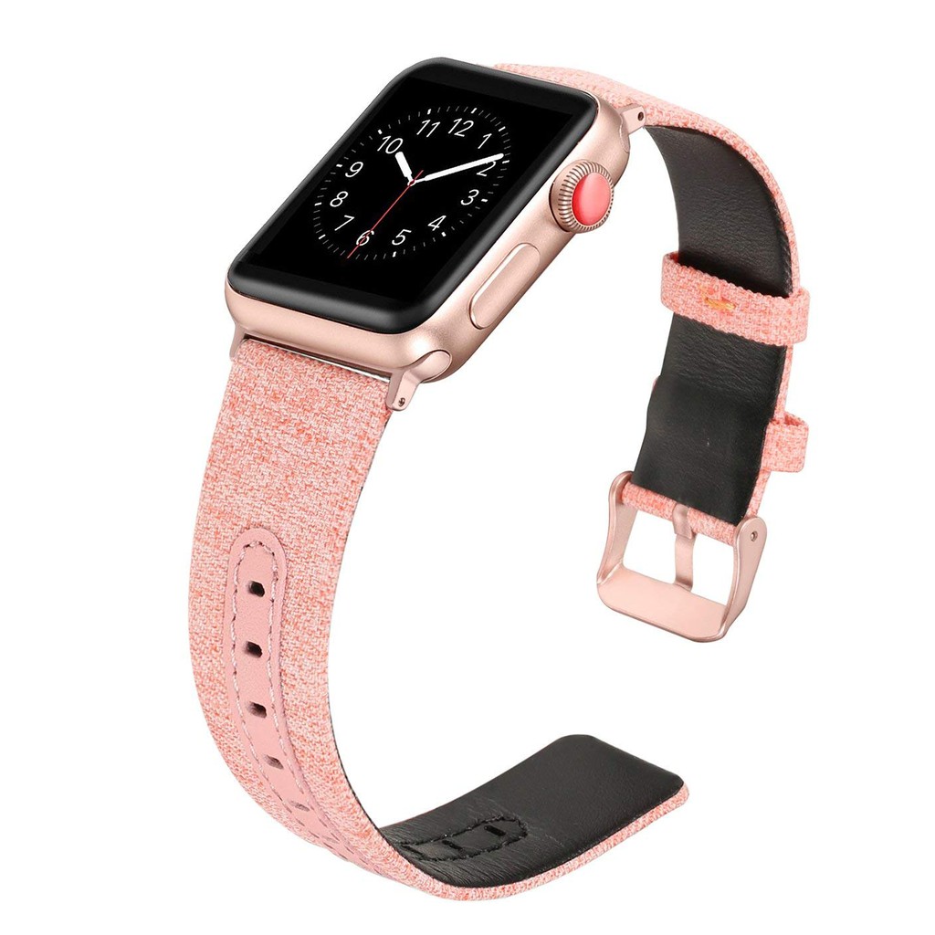 Dây đồng hồ chất liệu da + vải canvas khóa thép không gỉ cao cấp phù hợp với các dòng Apple Watch 1 / 2 / 3 / 4