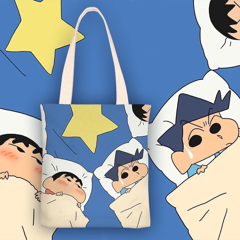 Chì Shin-chan canvas bag Túi vải túi một vai cô gái túi xách túi học sinh túi zipper túi túi môi trường