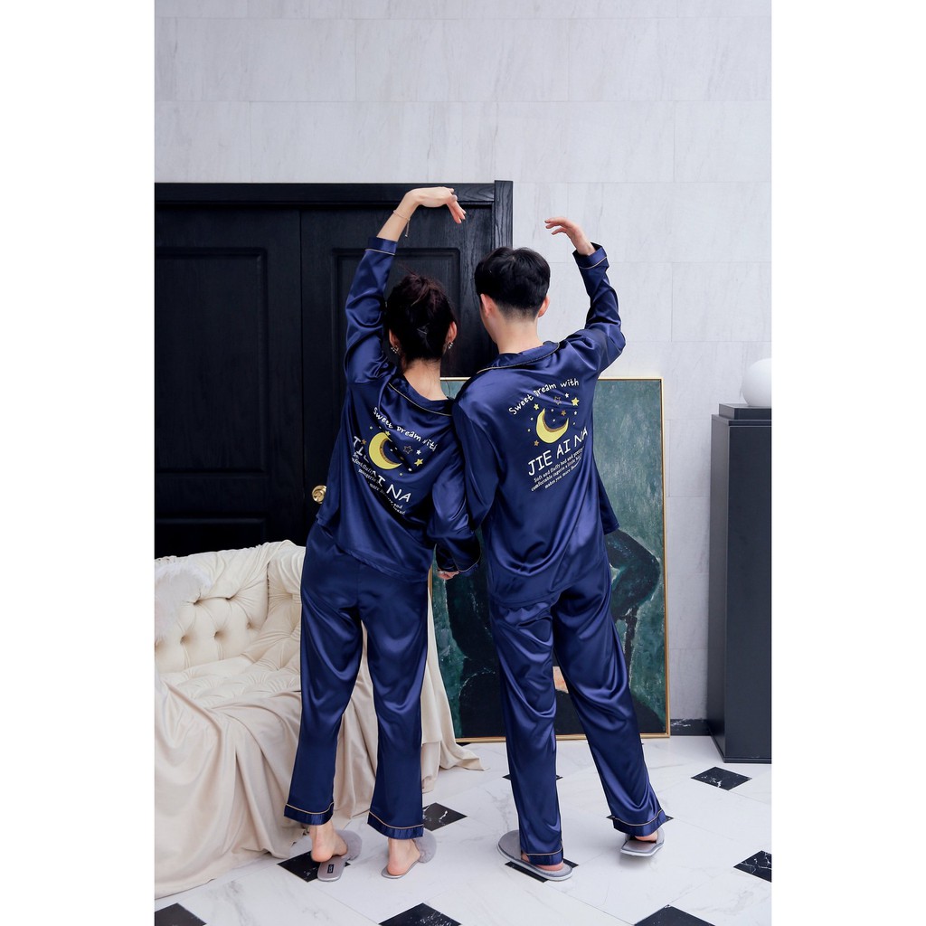 Bộ Đồ Ngủ Pijama Dài Tay Vải Phi Bóng Size Lớn M-5Xl Cho Nam Nữ