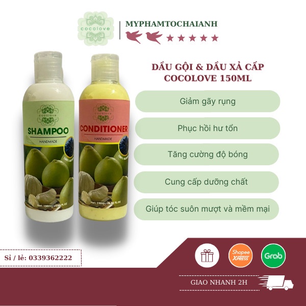 Bộ Dầu Gội Xả BƯỞI COCOLOVE 850ML - phục hồi, chống rụng, kích mọc tóc HANDMADE