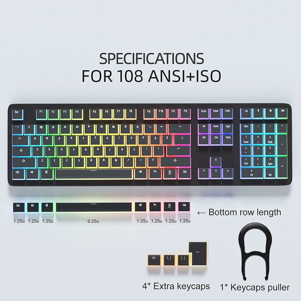 Pudding Keycap mới Cấu hình OEM Chất liệu PBT Truyền ánh sáng RGB Bàn phím cơ học Keycaps 114 Phím | BigBuy360 - bigbuy360.vn