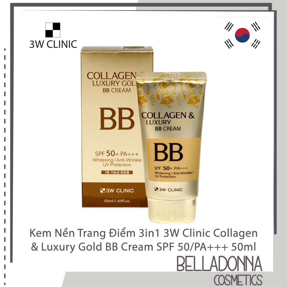Kem Nền Trang Điểm 3in1 3W Clinic Collagen &amp; Luxury Gold BB Cream SPF 50/PA+++ 50ml