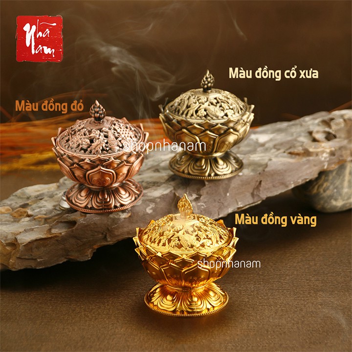 Lư hương đỉnh xông nụ trầm hương ba màu lò đốt nhang vòng nhang que đế chân nến phụ kiện thác khói TKPK_10