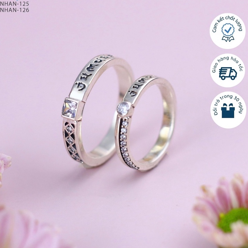 Nhẫn Bạc S925 - Nhẫn Hẹn Ước đính đá khắc Om Mani Padme Hum - Trang sức Bình An - Trong Nhà