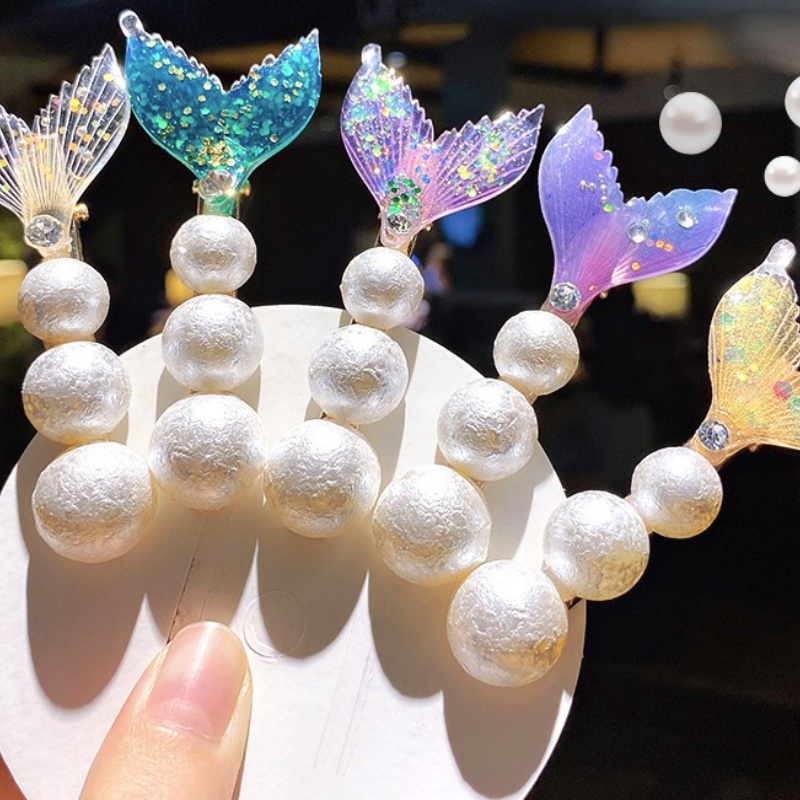 Kẹp Tóc Hình Đuôi Cá Đính Ngọc Trai Lấp Lánh Xinh Xắn Cho Bé Gái