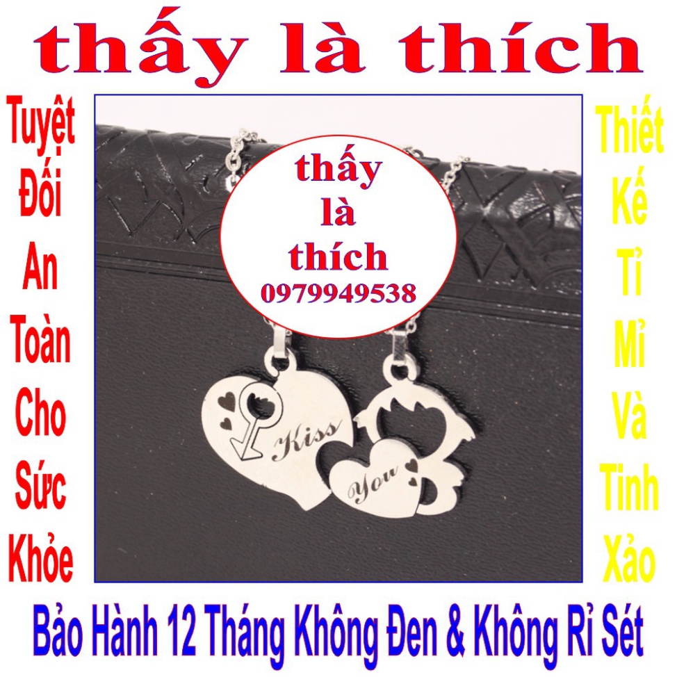 Dây chuyền cặp đôi 2 mảnh ghép trái tim &amp; cậu bé tình yêu kết hợp chữ KISS YOU-Giá bán như trên là 1 cặp=2 sợi như hình