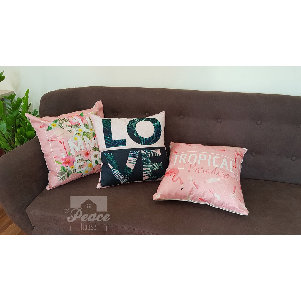 Vỏ gối vuông tựa lưng trang trí sofa hoạ tiết hồng đỗ