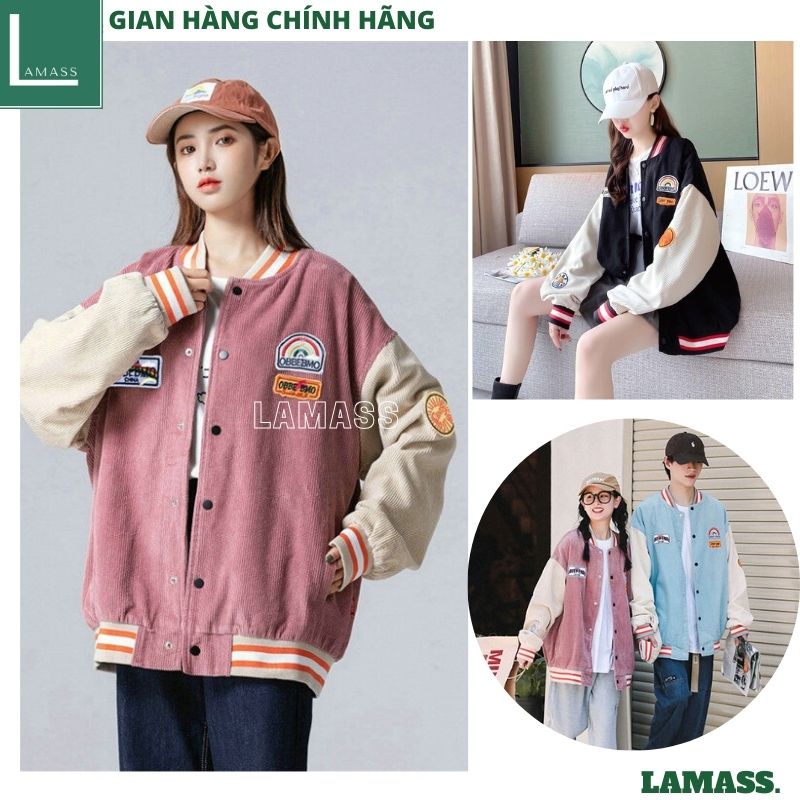 Áo khoác bomber nhung tăm cầu vồng kiểu dáng hàn quốc ulzzang ,áo bóng rổ dấu quần form to rộng - LAMASS