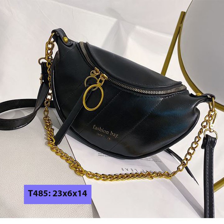 Túi bao tử đeo chéo da trơn cho nữ đeo bụng đeo trước ngực khóa tròn cá tính T485 | BigBuy360 - bigbuy360.vn