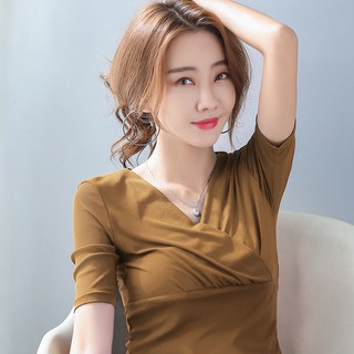 Áo thun ngắn tay cổ chữ v vạt chéo thời trang