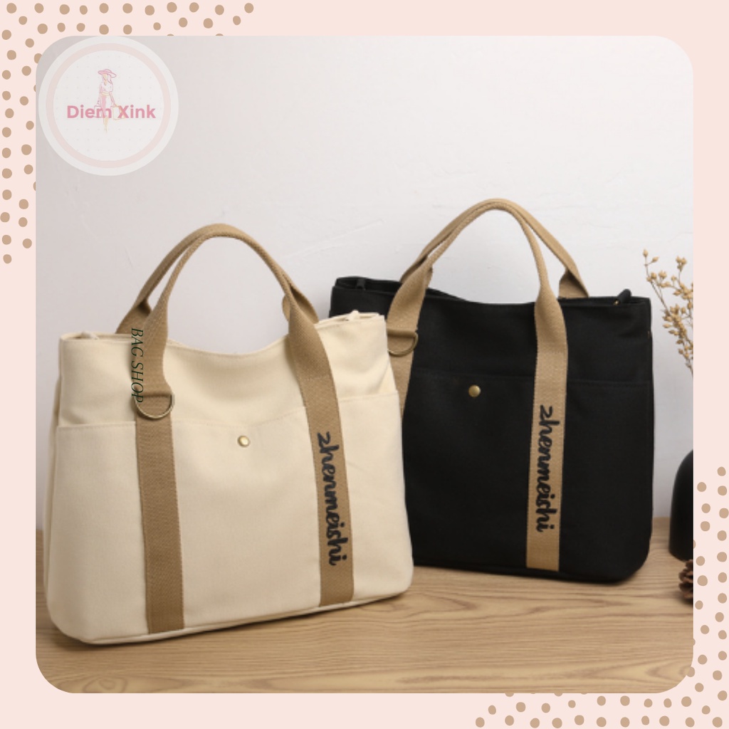 Túi Vải  Đeo Chéo Nam Nữ Đi Học Đi Chơi Sinh Viên Phong Cách Hàn Quốc Cỡ Lớn Nhiều Ngăn- Diễm Store- T 12