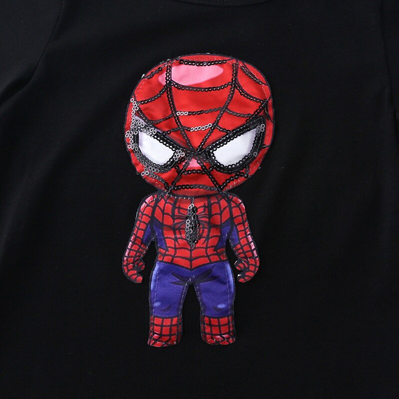 Áo Thun Cotton Tay Ngắn Có Đèn LED Phát Sáng In Hình Spiderman Iron Man Dành Cho Trẻ Em