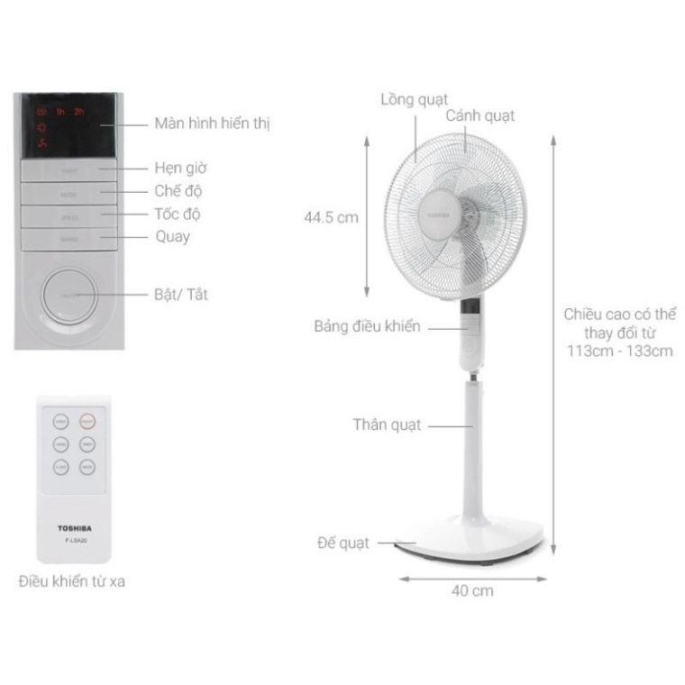 Quạt đứng điều khiển từ xa Toshiba F-LSA20(W)VN 5 cánh hẹn giờ tắt /mở màu trắng - Bảo hành hãng 12 tháng