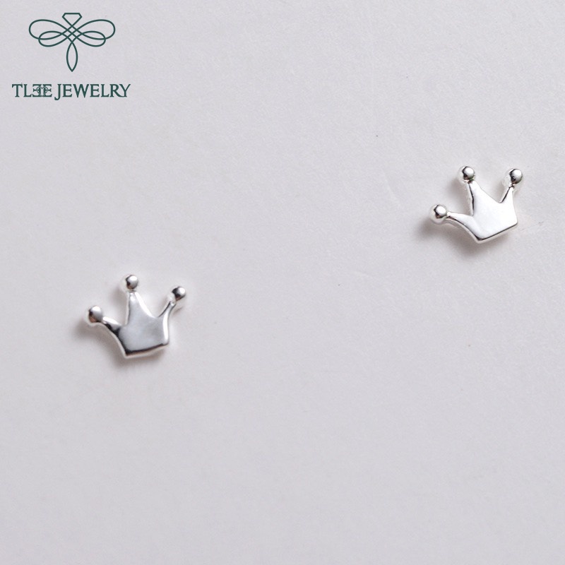 Khuyên tai bạc nữ TLEE Crown trơn mini xinh xắn TleeJewelry B0136