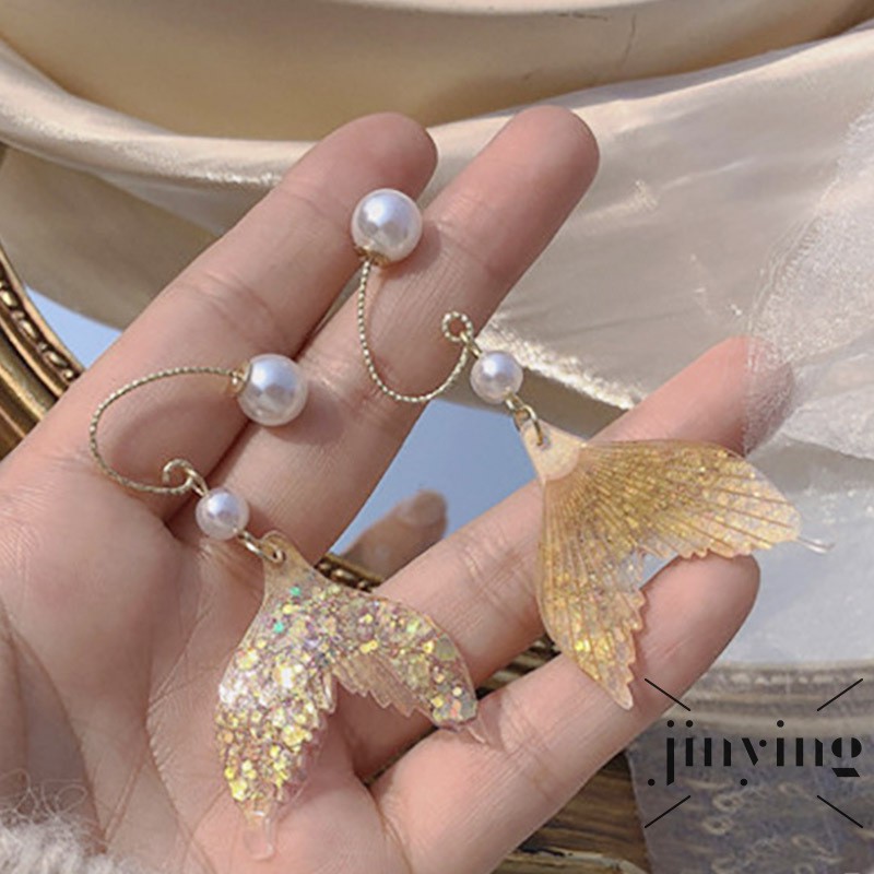 GETNOIVAS Bông Tai Đuôi Cá đính giả ngọc trai Thời Trang Nữ Tính