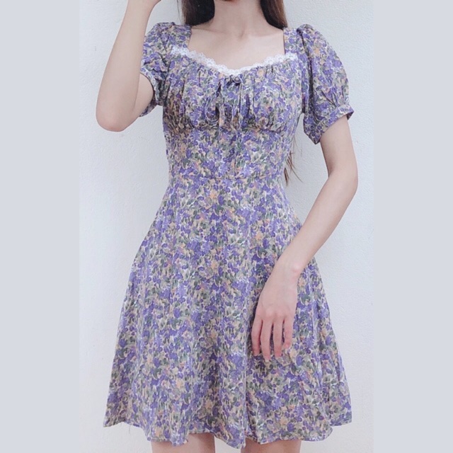 [ẢNH ĐẦU LÀ ẢNH THẬT] [ORDER] Váy tím hoa nhí cổ vuông