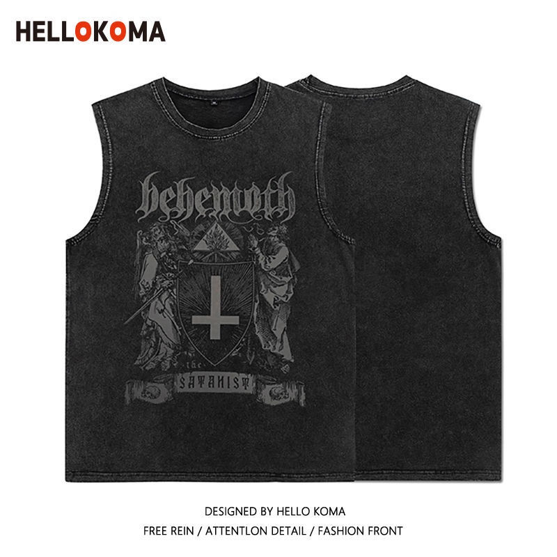 Áo Thun Cotton Trơn Không Tay In Hình Hello Kitty Phong Cách Hip Hop Mỹ Cho Nữ