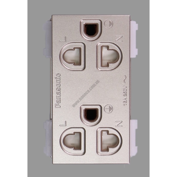 Ổ cắm đôi có màn che và dây nối đất Panasonic dòng Wide Series màu trắng - đen xám - vàng ánh kim  - xám ánh ki