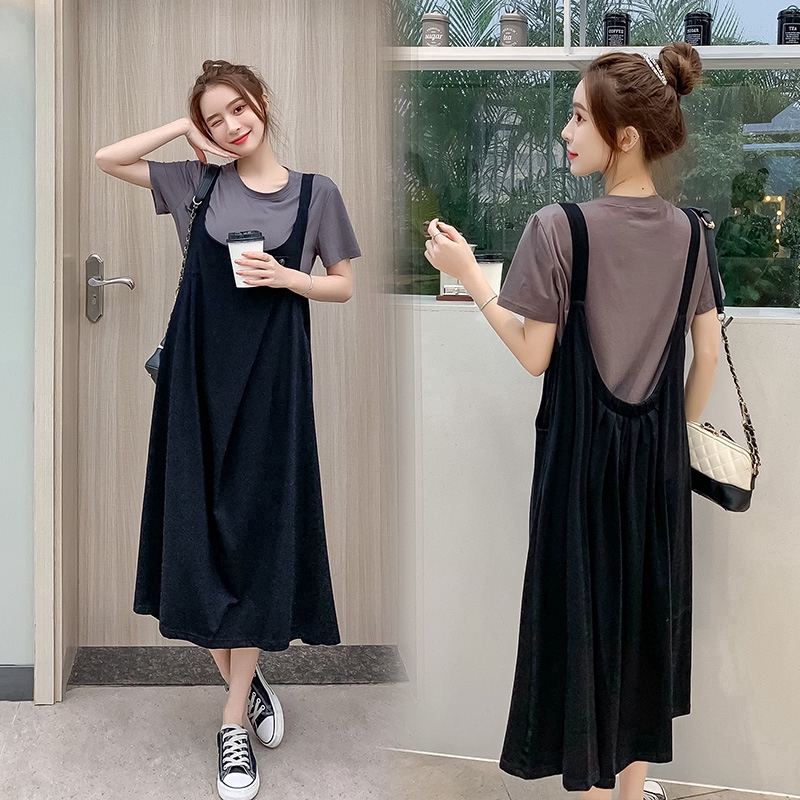 Set Áo Thun Ngắn Tay + Đầm Yếm Thời Trang Mẫu 2020 Theo Phong Cách Hàn Quốc Dành Cho Mẹ Bầu
