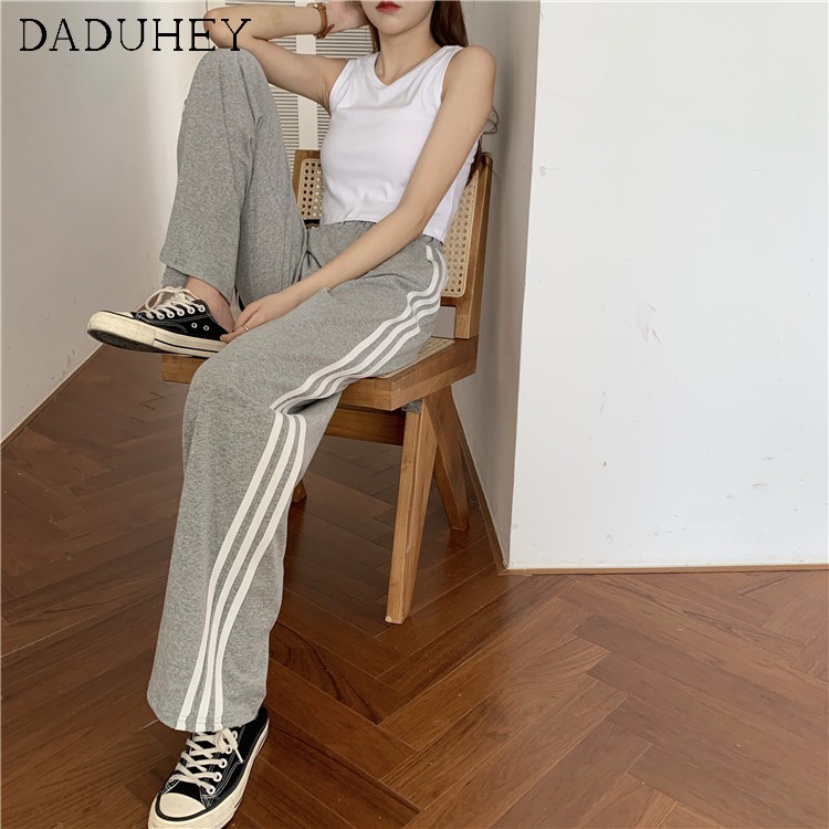 Quần DADUHEY ống rộng lưng cao co giãn thời trang cho nữ