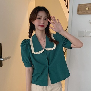 Áo Croptop Tay Phồng Ngắn Cổ Búp Bê Thời Trang Mùa Hè 2021 Cho Nữ