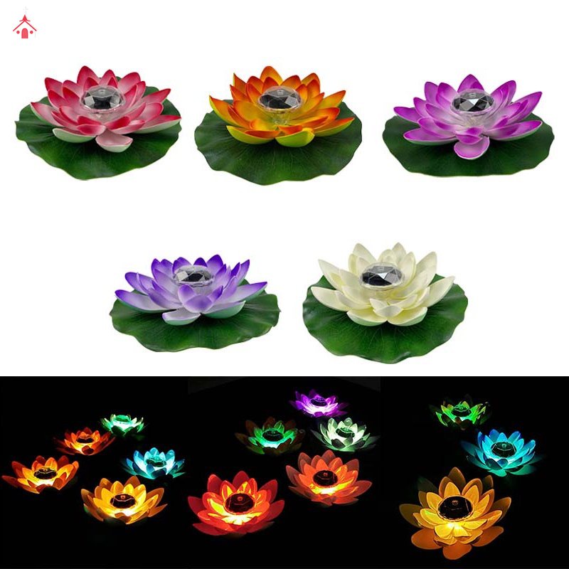 Đèn Led Nổi Hình Hoa Sen Bằng Năng Lượng Mặt Trời Trang Trí Hồ Bơi / Sân Vườn