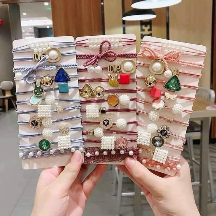 Set 11 dây cột tóc xinh xắn kèm túi rút dễ thương. ZADOLA FSHION