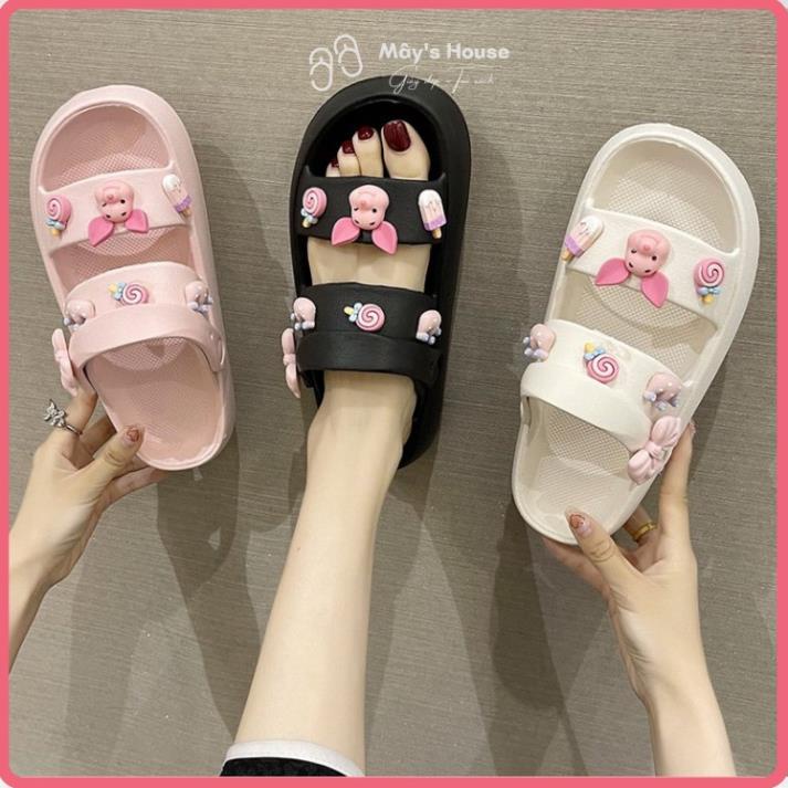 Dép quai hậu nữ 2 quai ngang, sandal nữ đế cao 3cm tặng kèm 14 sticker phối màu trắng, đen, hồng QN-04 – Mây’s house }