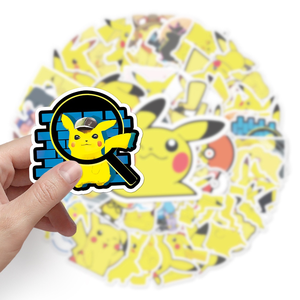 Combo 30 Sticker Chống Nước Decal Dán Điện Thoại Laptop Mũ Bảo Hiểm Vali Guitar Bình Nước Sổ Tay [Pikachu]