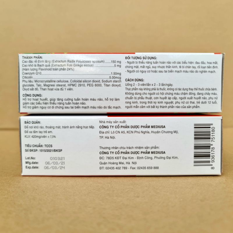 Hoạt huyết dưỡng não Citicolin - Hộp 100 viên