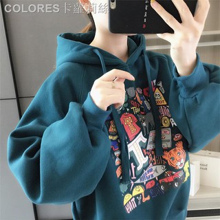 Plus Áo Hoodie Lót Nhung Dày Dặn Thời Trang Mùa Đông Hàn Quốc♕♗Áo Hoodie In Họa Tiết Thời Trang Thu Đông Hàn Quốc Cho Nữ